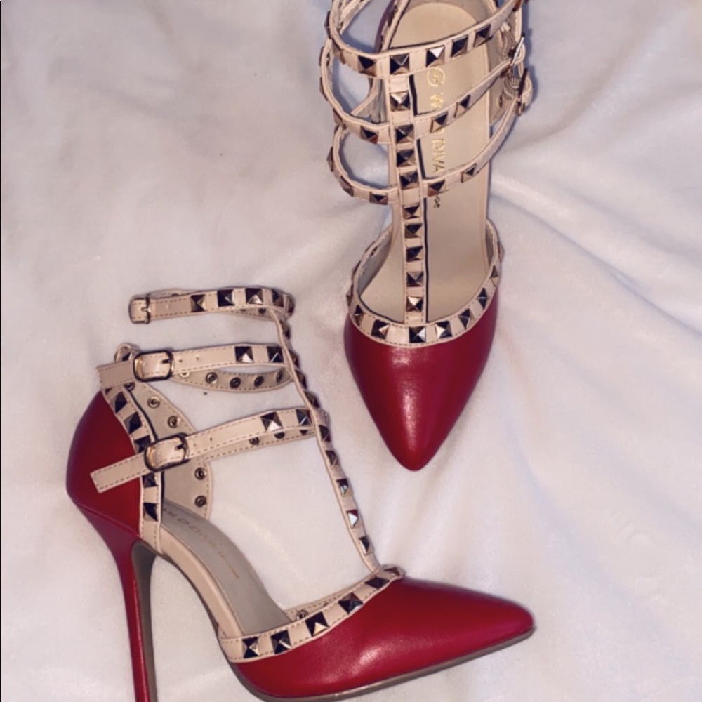 Red studded heels size 5